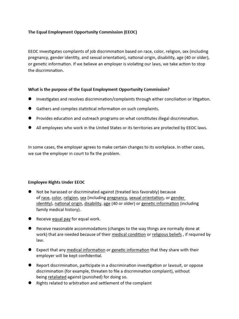 The Equal Employment Opportunity Commission (EEOC) | PDF | Equal ...