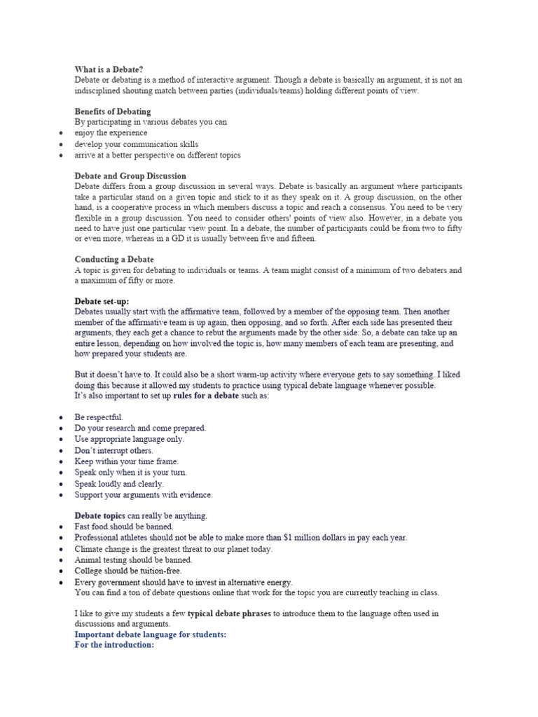 Debate In English Pdf