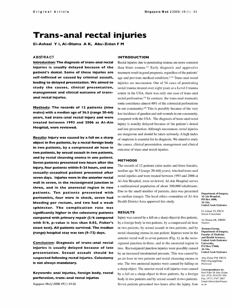 Trans-Anal Rectal Injuries: Causes & Outcomes | PDF | Injury | Rectum