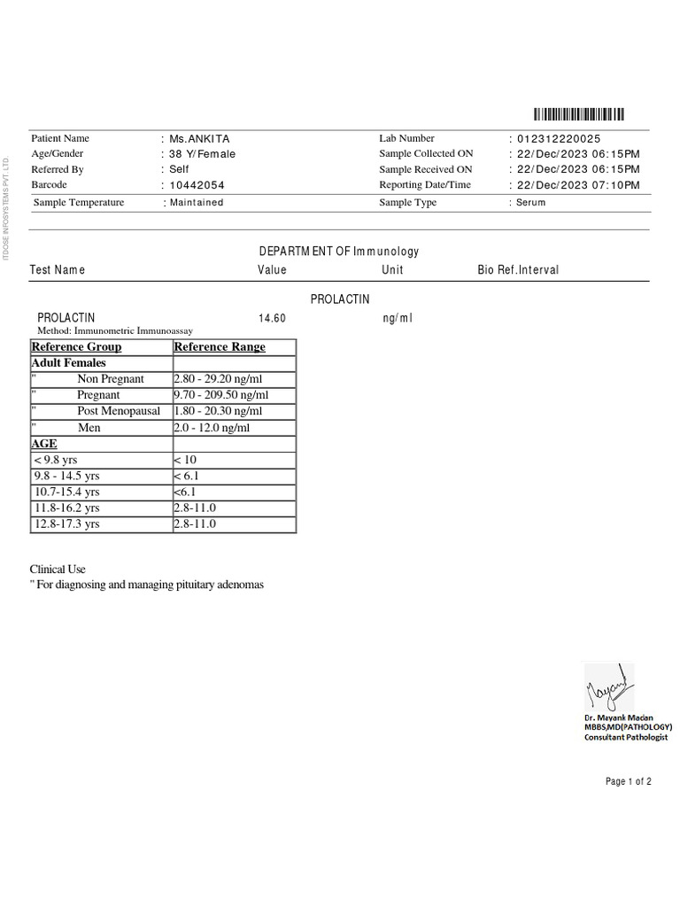Labreportnew - 2024-01-02T125337.034 | PDF | Immunoassay | Laboratory ...
