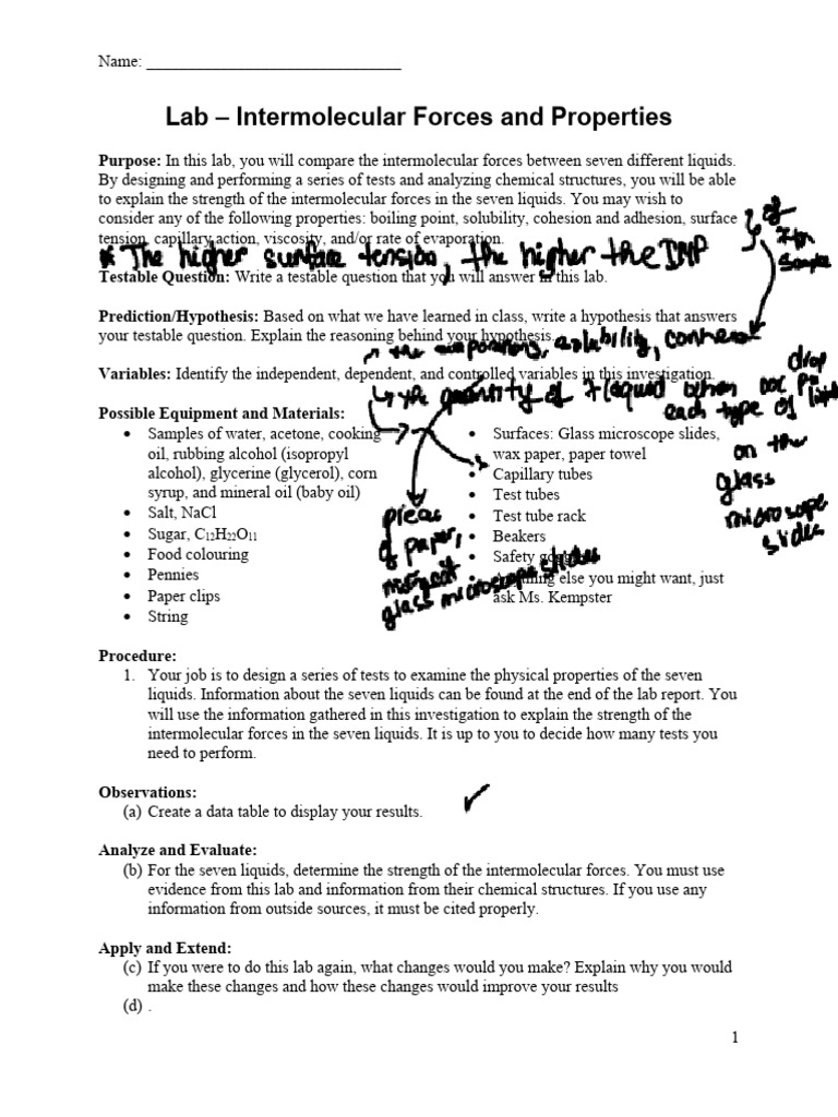 Lab+-+Intermolecular+Forces+and+Properties+v2 | PDF | Liquids | Water