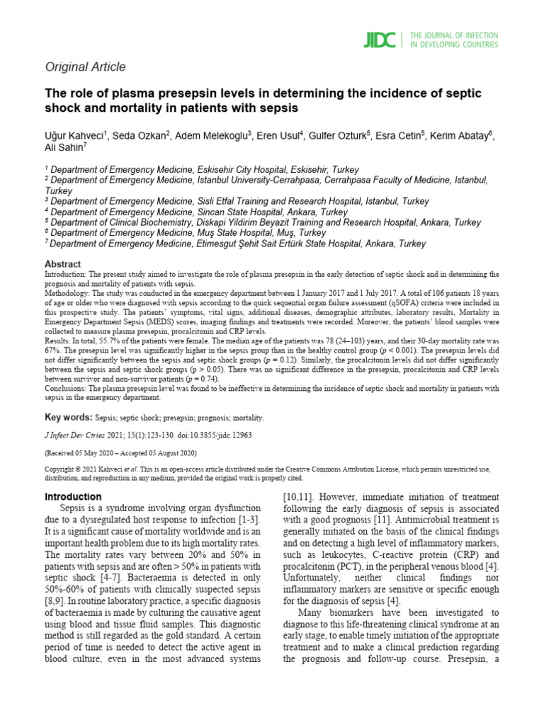 Role of Presepsin in Determining The Incidence of Septic Shock and ...