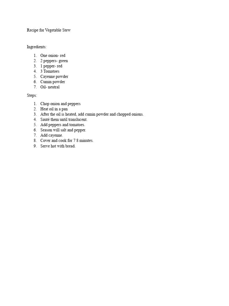 Recipe For Vegetable Stew | PDF