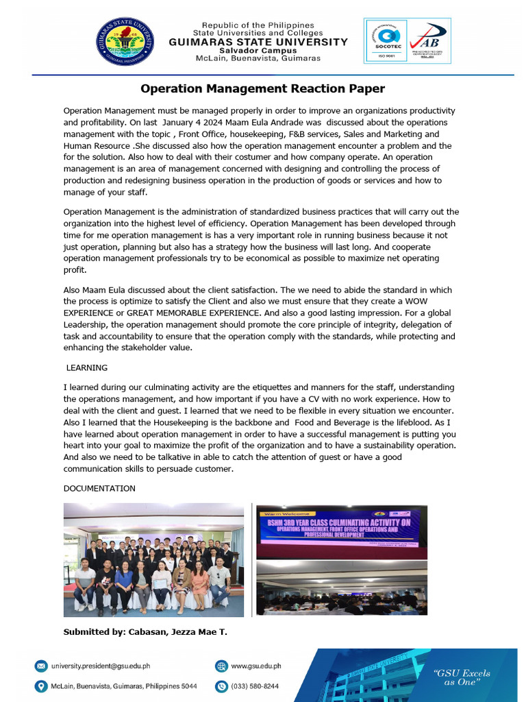 Operation Management Narrative Report PDF Business Economies