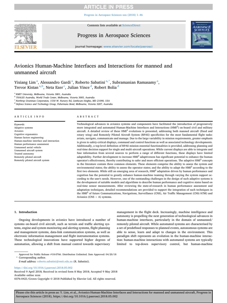 Avionics Human-Machine Interfaces and Interactions For Manned and ...