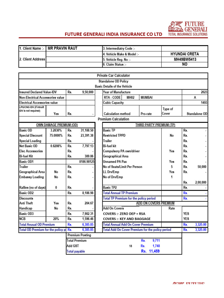 MR Pravin Raut | PDF | Insurance | Vehicles
