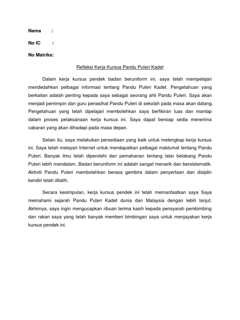 Refleksi Pandu Puteri Kadet Pdf