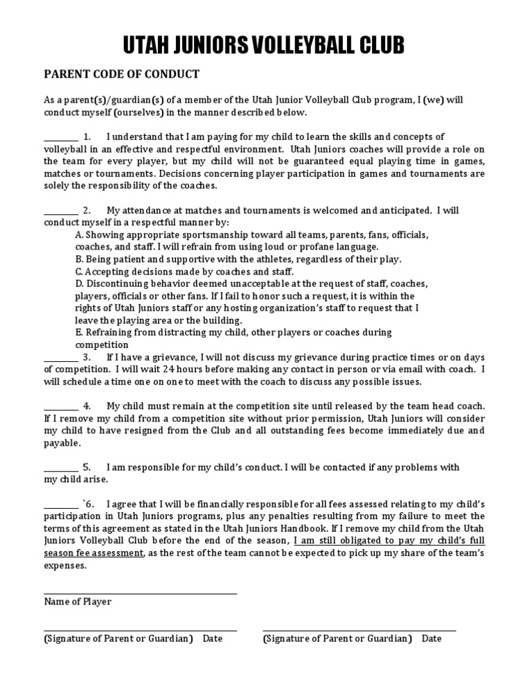 Parent Code of Conduct | PDF | Volleyball | Social Institutions