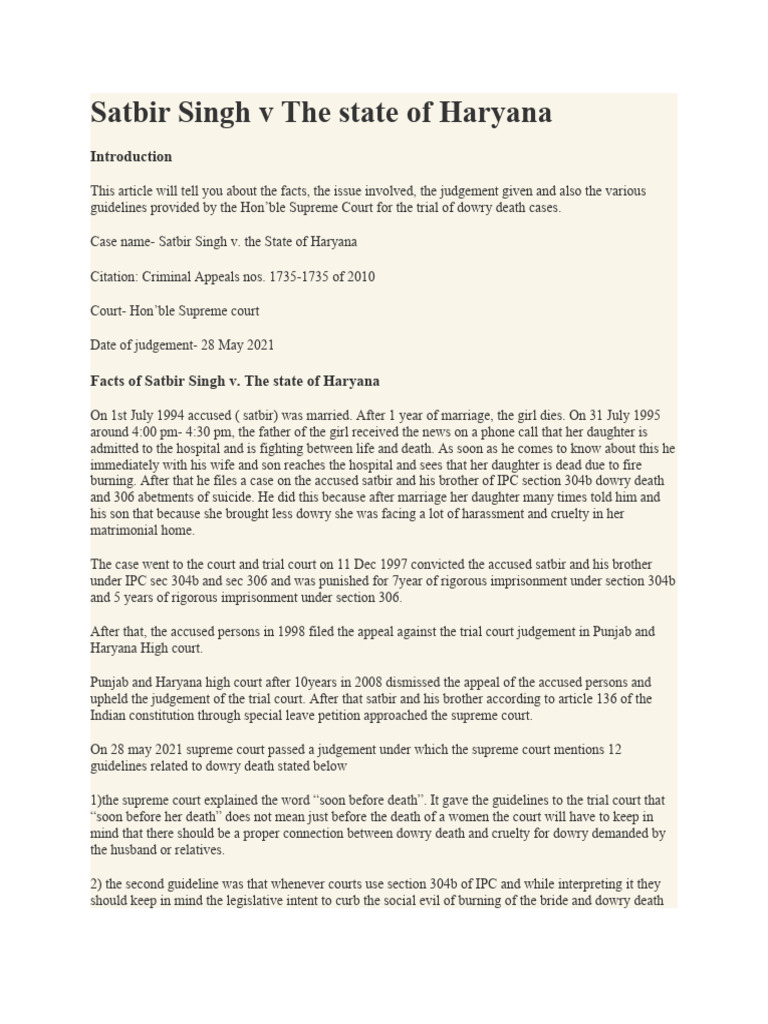 Satbir Singh V The State of Haryana | PDF | Trials | Prosecutor