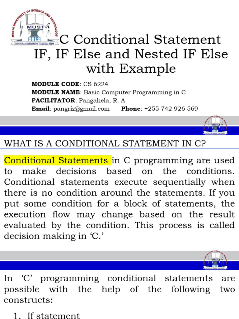Lecture 4 - C Conditional Statement - IF - IF Else and Nested IF Else ...