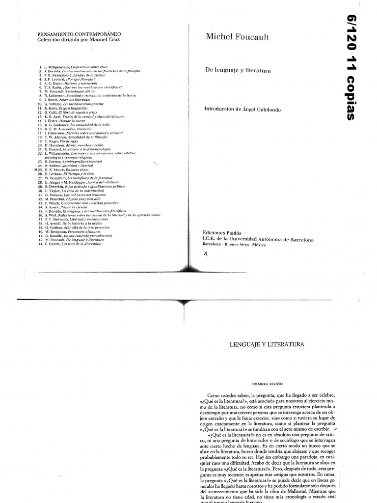 Foucault De Lenguaje y Literatura