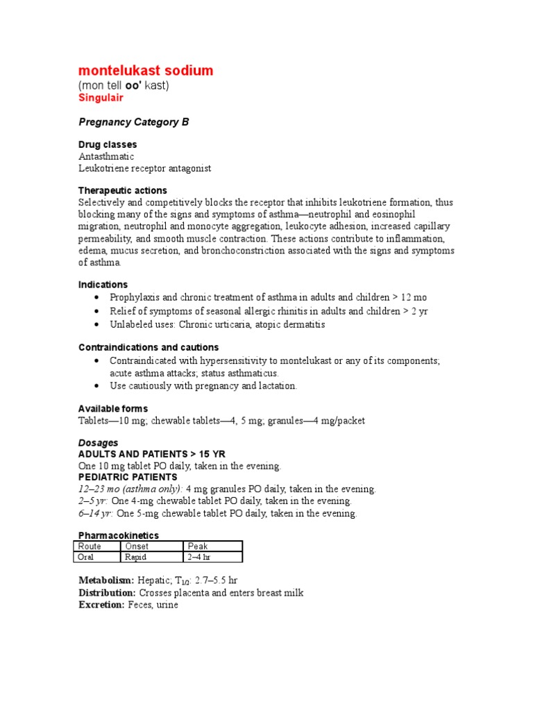 Singulair Mail Order