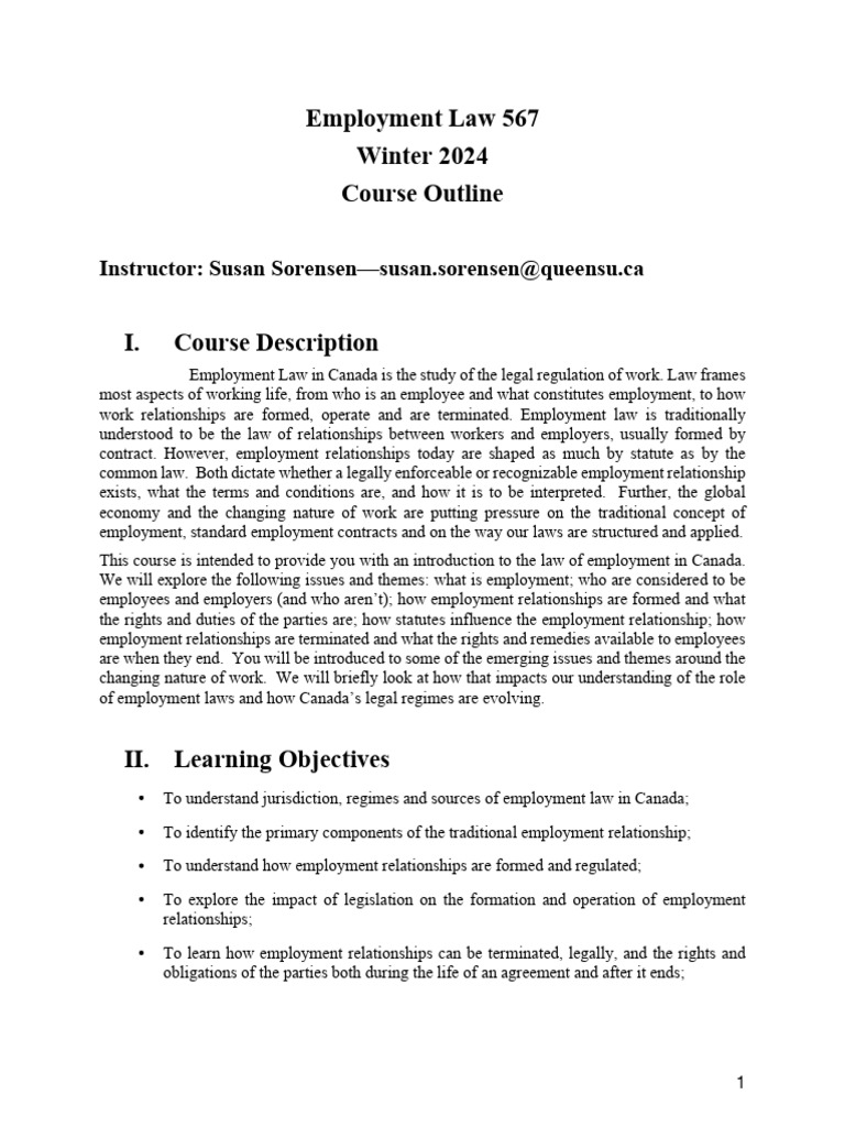 Canadian Employment Law Overview | PDF | Employment | Labour Law
