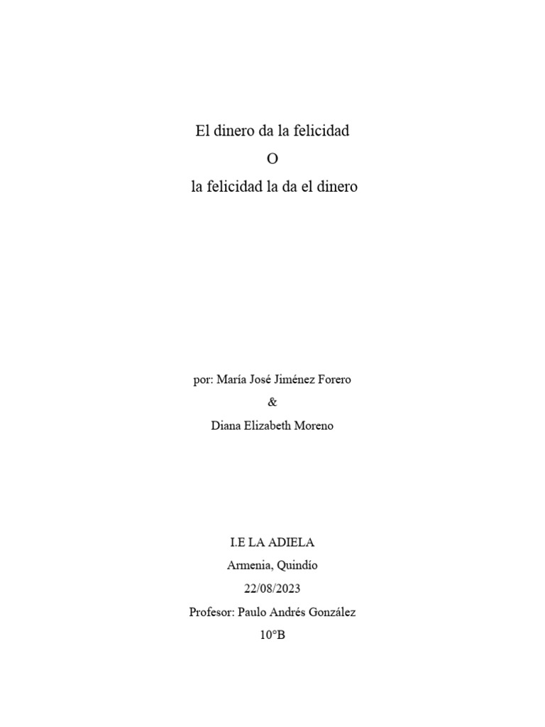 El Dinero Da La Felicidad o No? | PDF | Felicidad | Bienestar