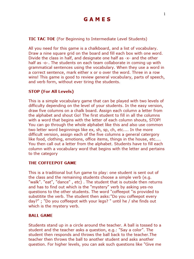 Classroom Games | PDF