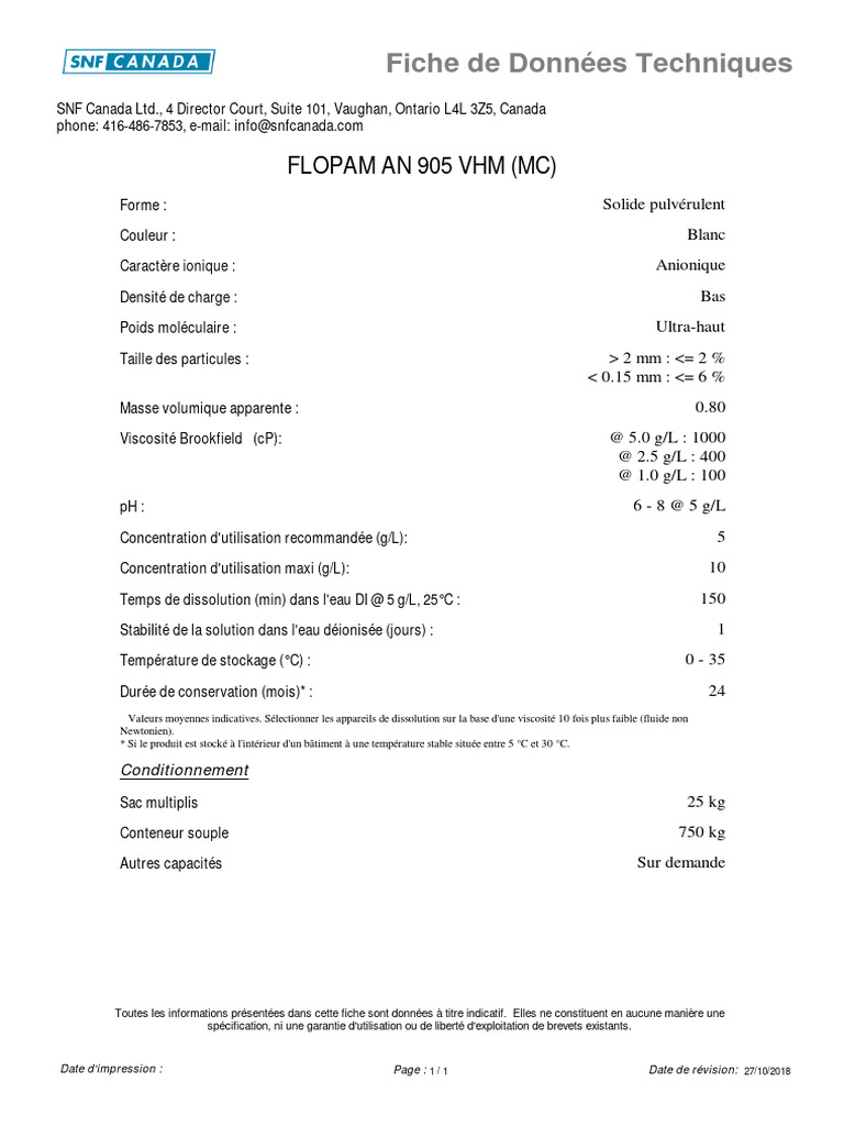 Flopam An 905 VHM (MC) - TDS - CF | PDF