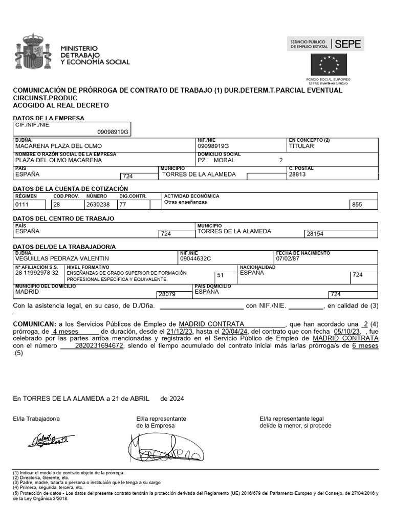 Prórroga de Contrato de Trabajo en 2024 | PDF | Gobierno
