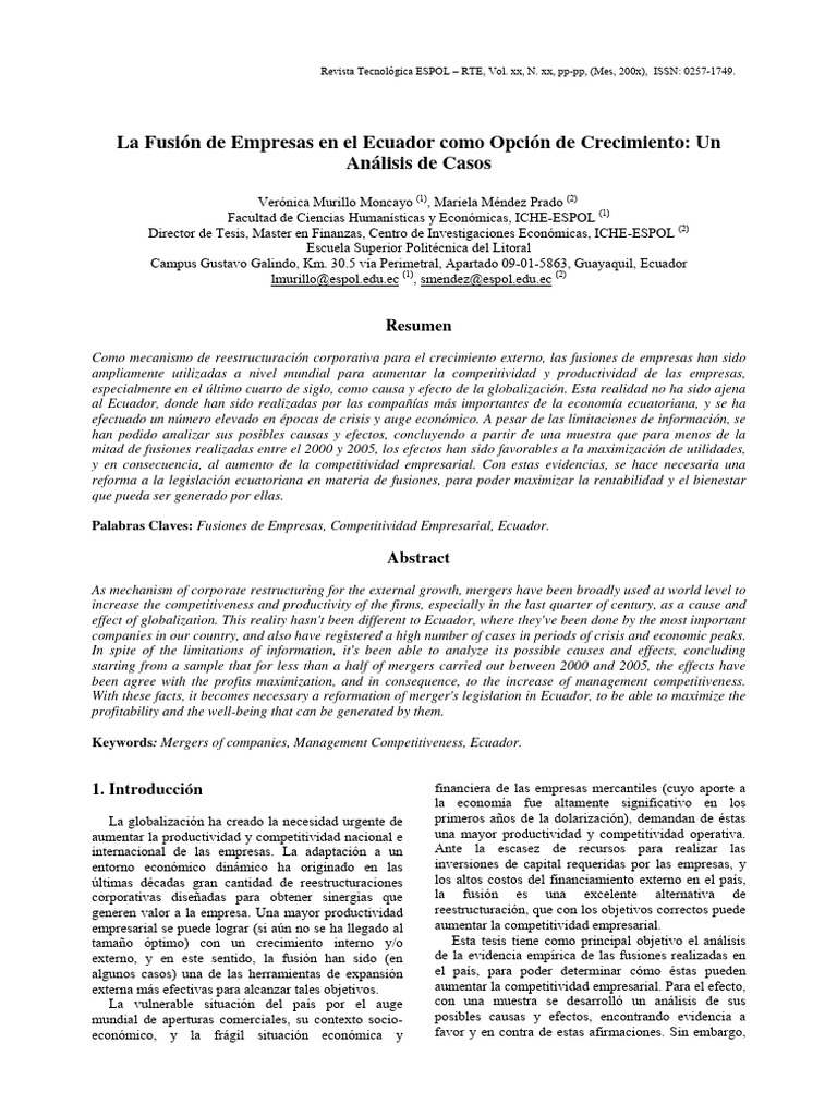 La Fusion de Empresas en El Ecuador | PDF | Monopolio | Business