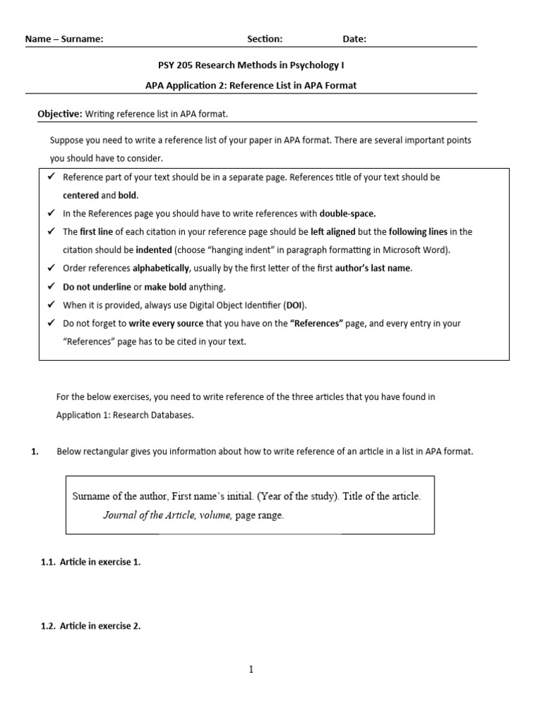 Psy 205 apa application 2 reference list in apa format 2021 fall