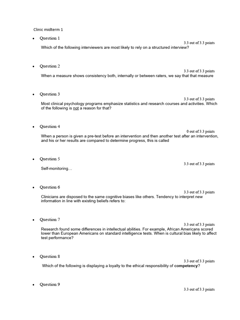 Clinical Psychology Midterm Questions | PDF | Self-Improvement ...