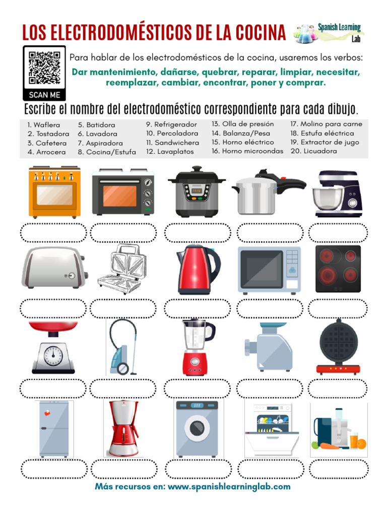 Kitchen Appliances Spanish PDF Worksheet Electrodomesticos Espanol Hoja