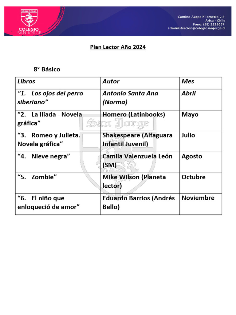 Plan Lector 2024 8 Basico Pdf