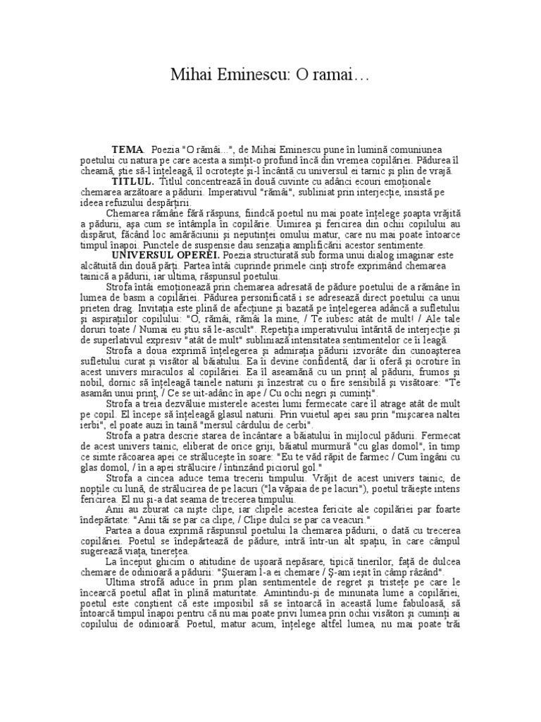 Mihai Eminescu O Ramai | PDF