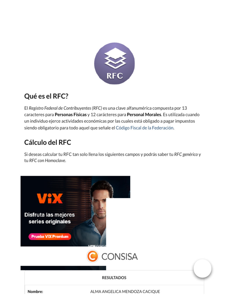 RFC - Cálculo en Linea Al Instante de Forma Sencilla y Sin Costo | PDF