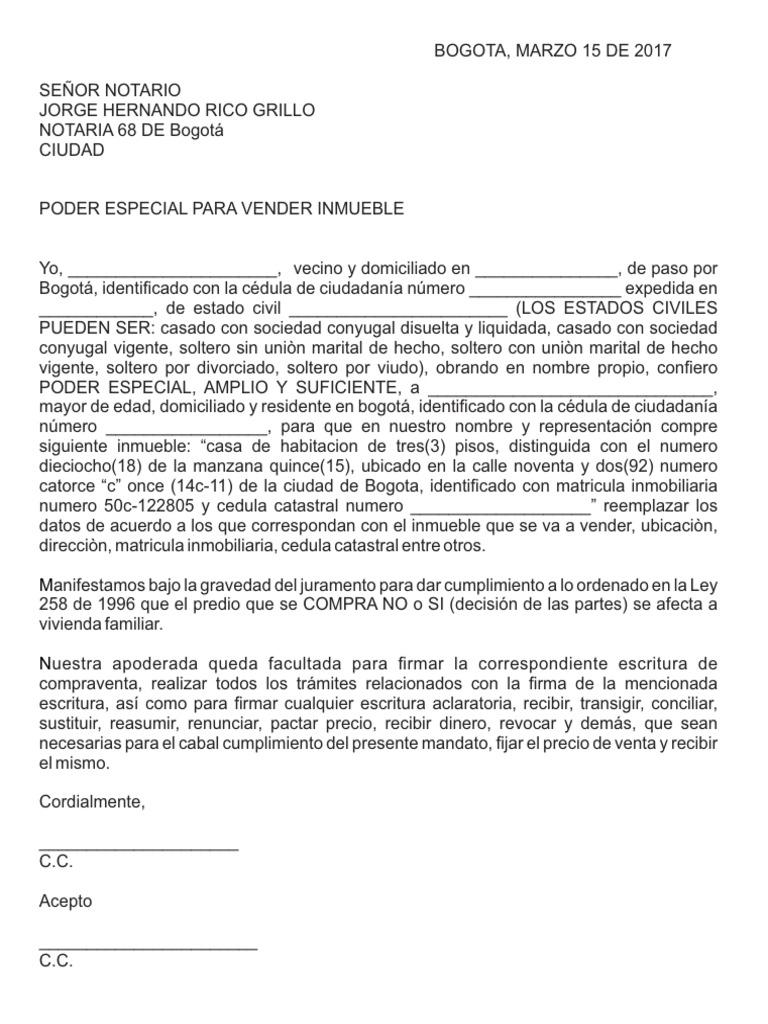 Poder Especial para Venta de Inmueble | PDF