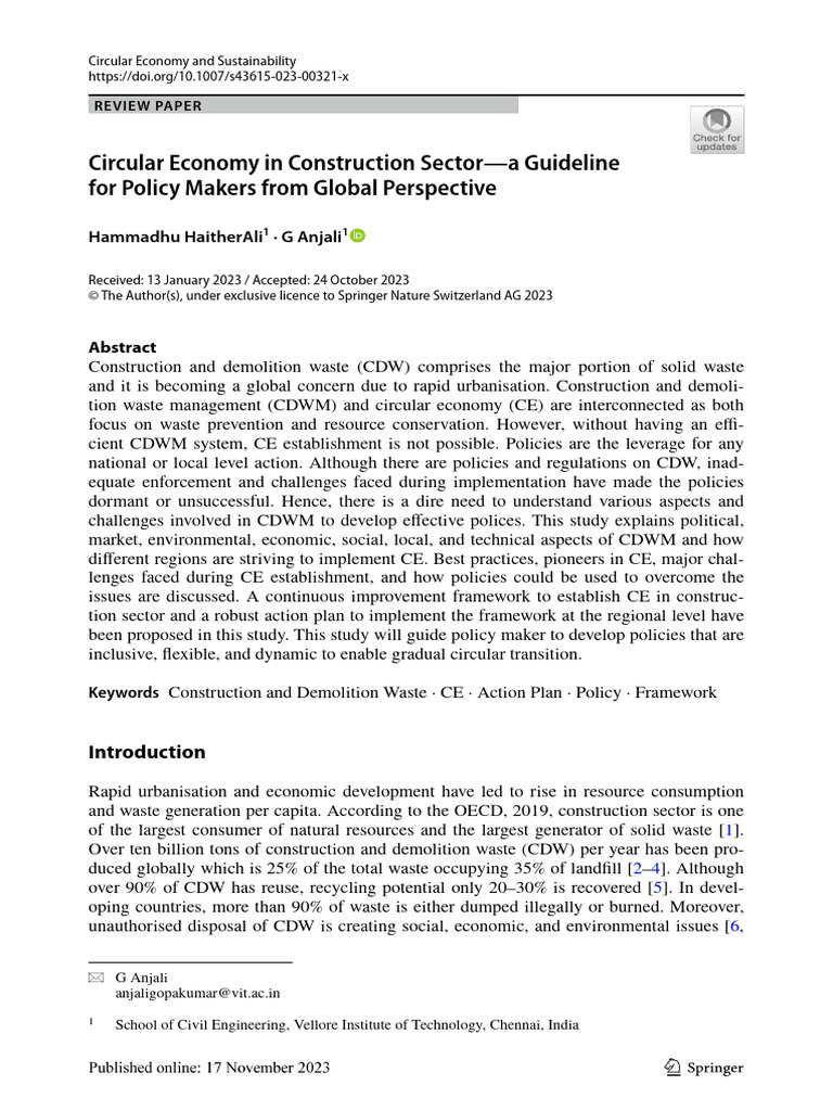 Guidelines for Circular Economy in Construction | PDF | Recycling ...