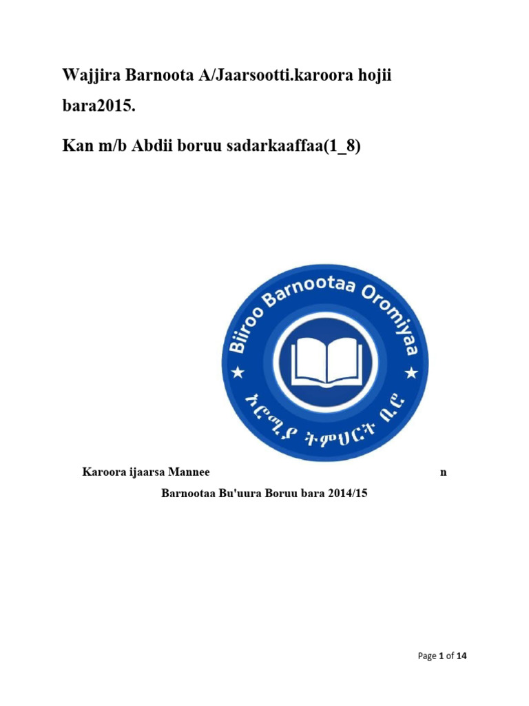 Wajjira Barnoota A/Jaarsootti - Karoora Hojii Bara2015. Kan M/B Abdii ...