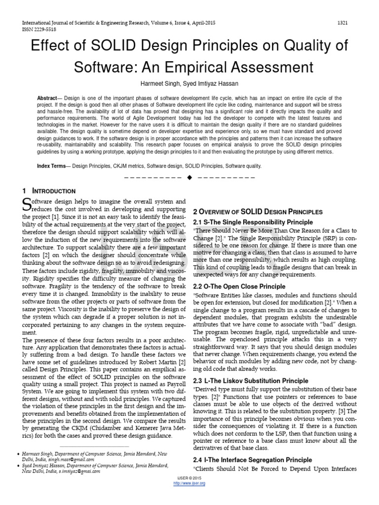 Effect of SOLID Design Principles On Quality of Software An Empirical ...