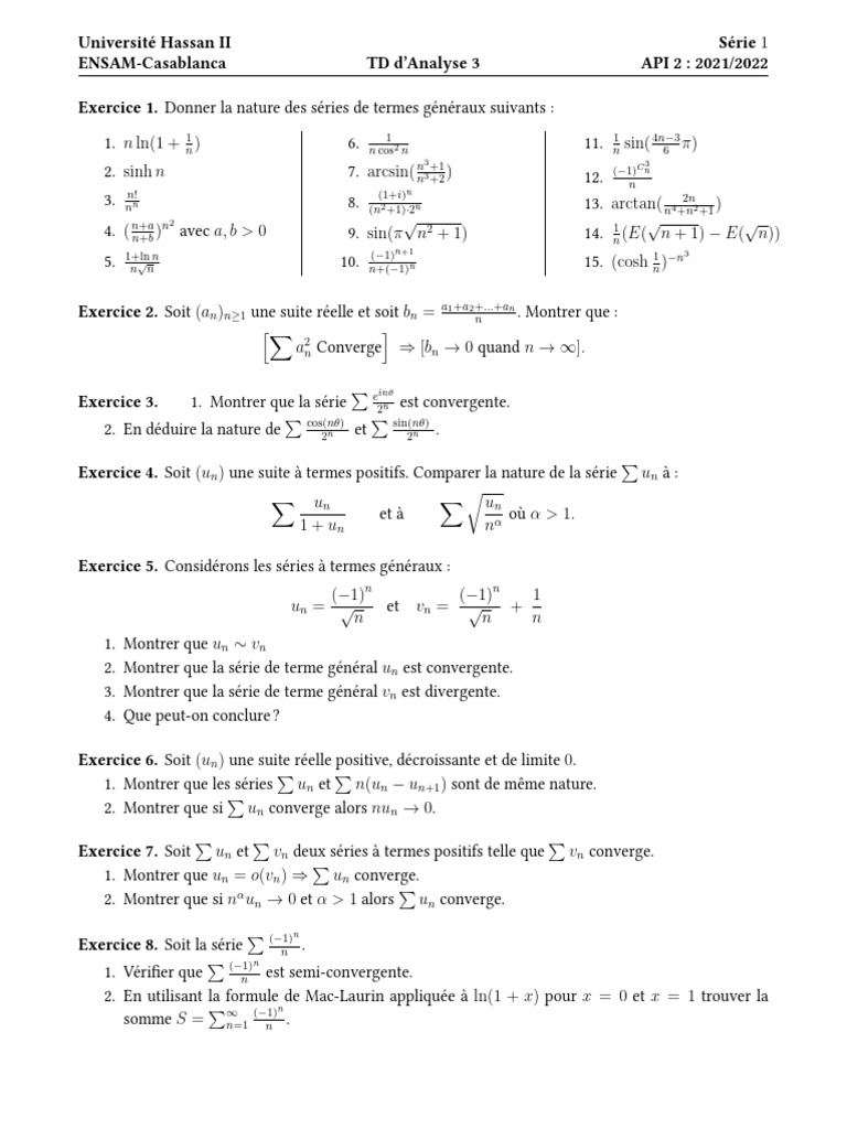 TD Analyse 3 - Exercices Corrigés | PDF | Fonctionnalités et ...