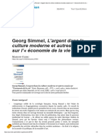 Georg Simmel L'argent Dans La Culture Moderne Et Autres Essais Sur L'