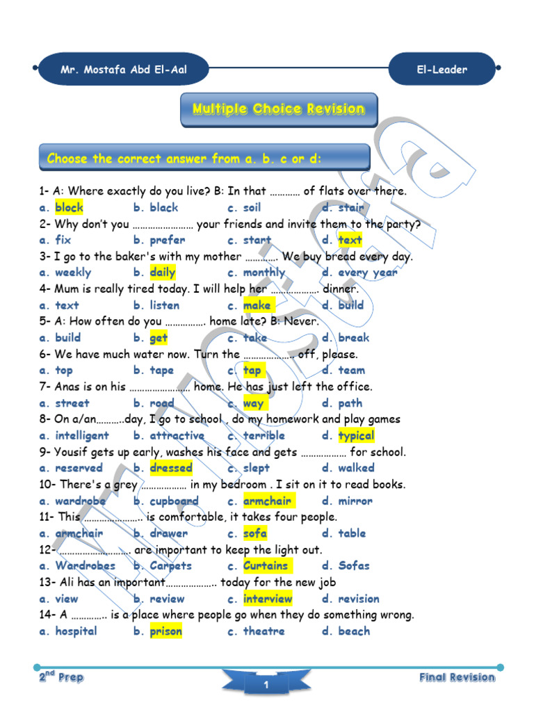 Multiple Choice English Practice Test | PDF | Art