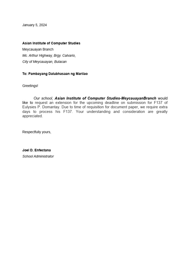 Letter for extension of submission pdf