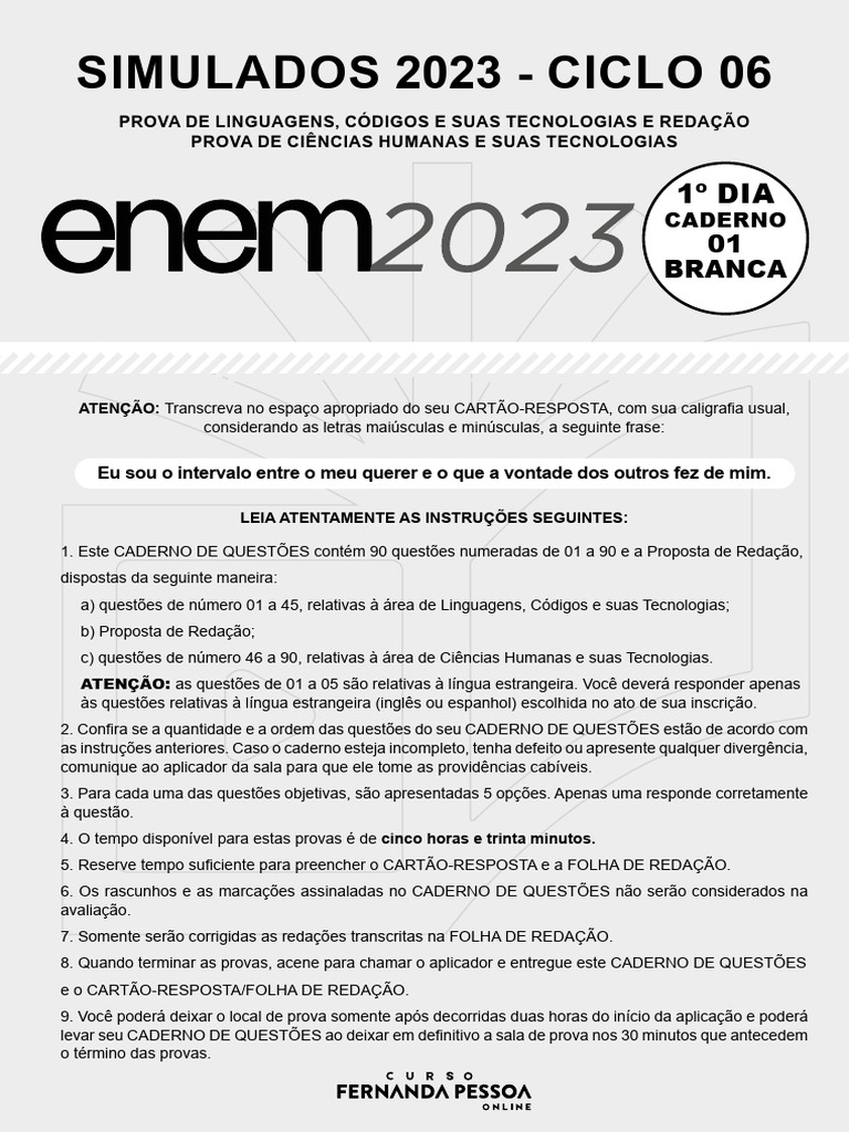 2023 Simulado Ciclo-6 Dia-1 Online | PDF | Amor | Tablets