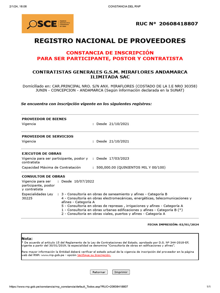 Sunedu Constancia De Registro Nacional De Proveedores
