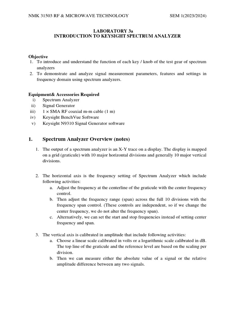 Lab 3a - Introduction To Spectrum Analysis | PDF | Metrology | Wireless