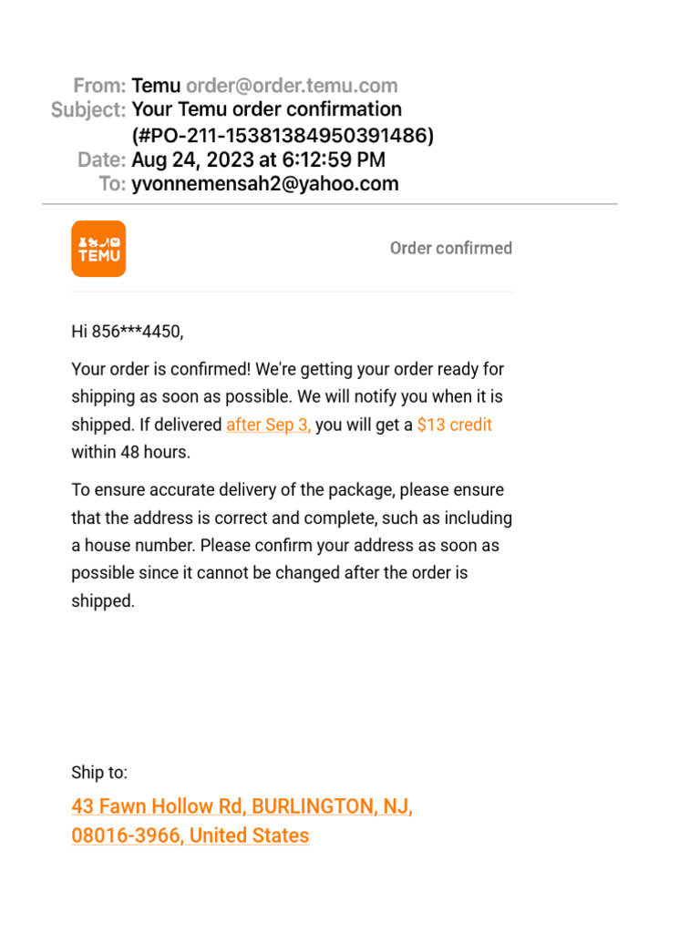 Your Temu Order Confirmation (#PO-211-15381384950391486) | PDF