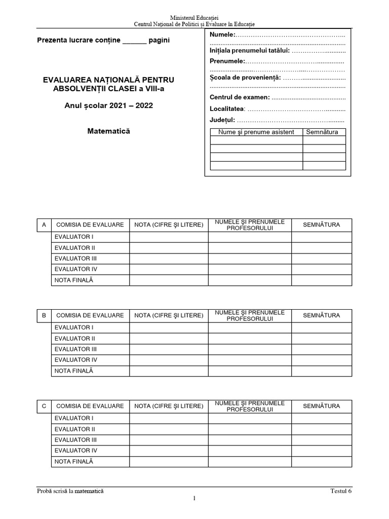 2022 ENVIII Matematica Test 06 | PDF