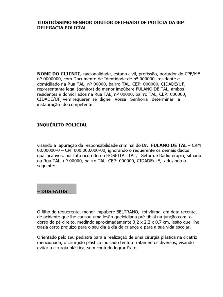 Pedido de Inquérito Policial por Queimadura | PDF | Queimadura | Crimes