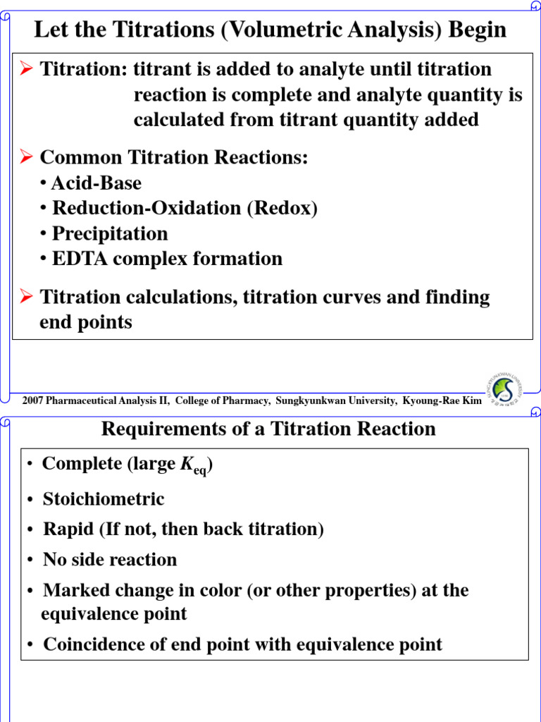 약품분석학22007 Handout | PDF | Titration | Chemistry