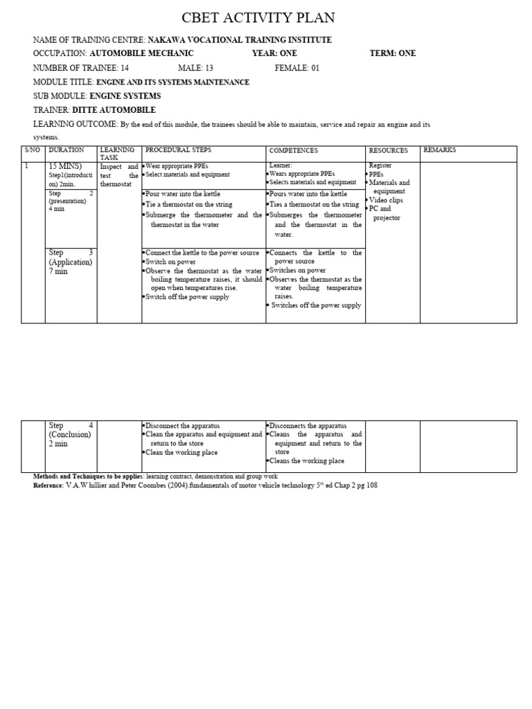 Engine Maintenance Training Plan | PDF