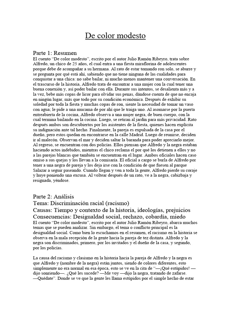 De Color Modesto - Trabajo 4 Secundaria | PDF | Racismo ...