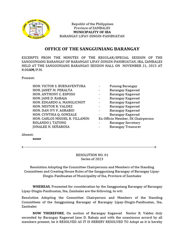 Barangay Committee Chairpersons Adopted | PDF | Government