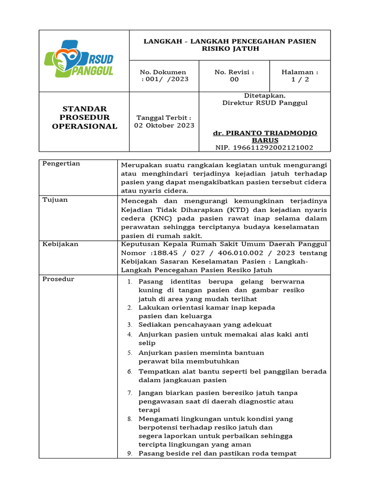 Langkah Langkah Pencegahan Pasien Risiko Jatuh Pdf