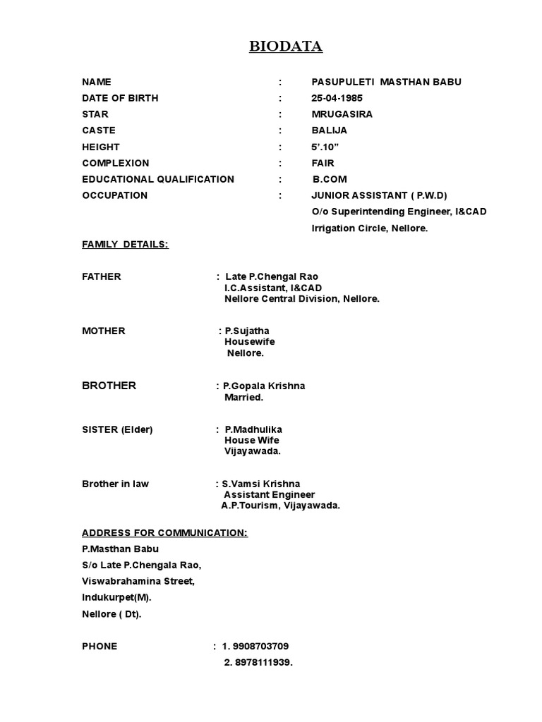 Biodata Format For Marriage | PDF