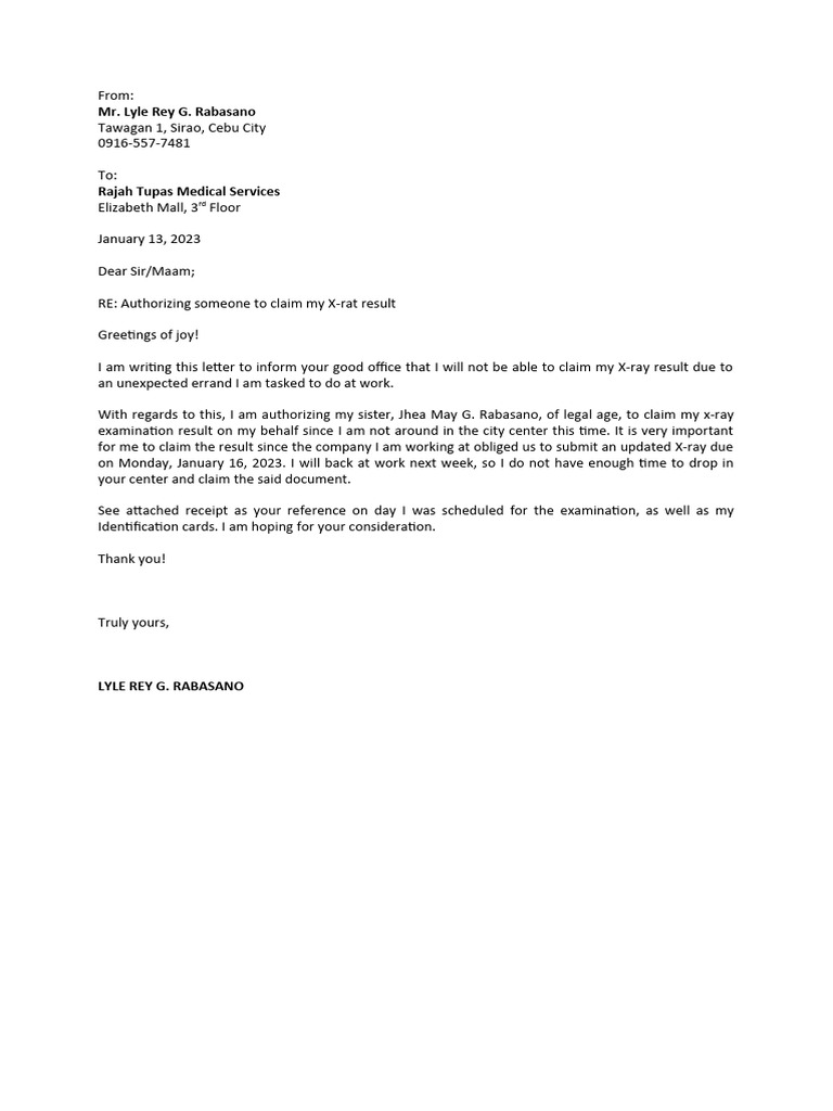 Authorization for X-ray Result Claim | PDF