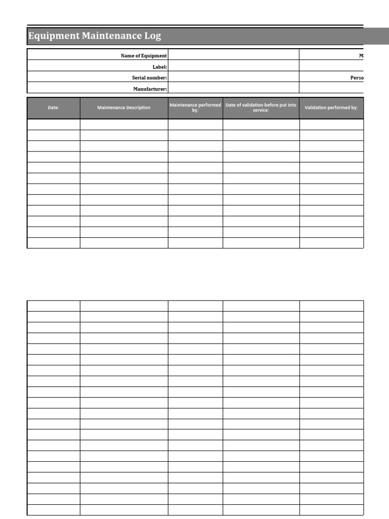 Equipment Maintenance Log PDF